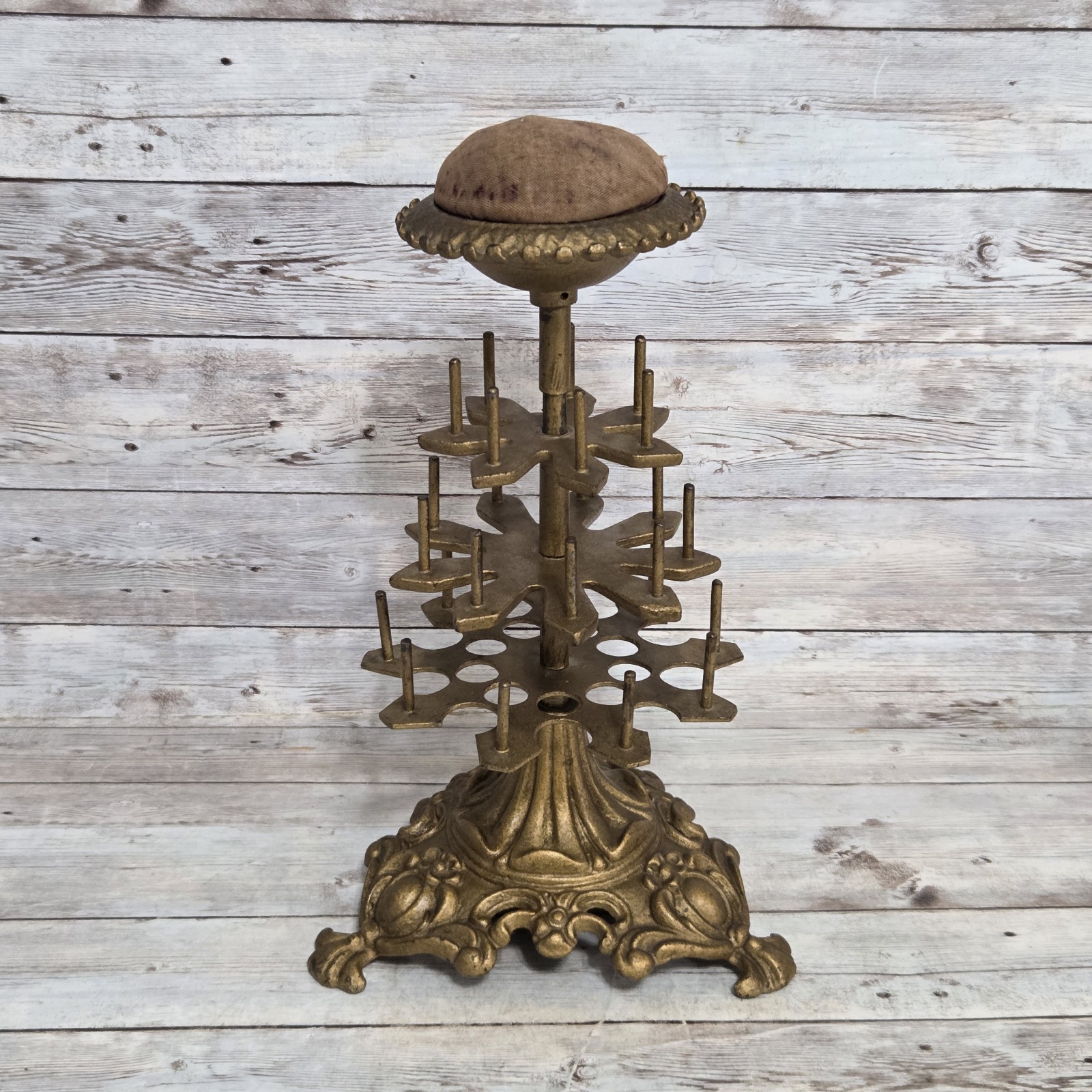 Victorian Sewing Stand with Pin Cushion Spinning Spool Holders 