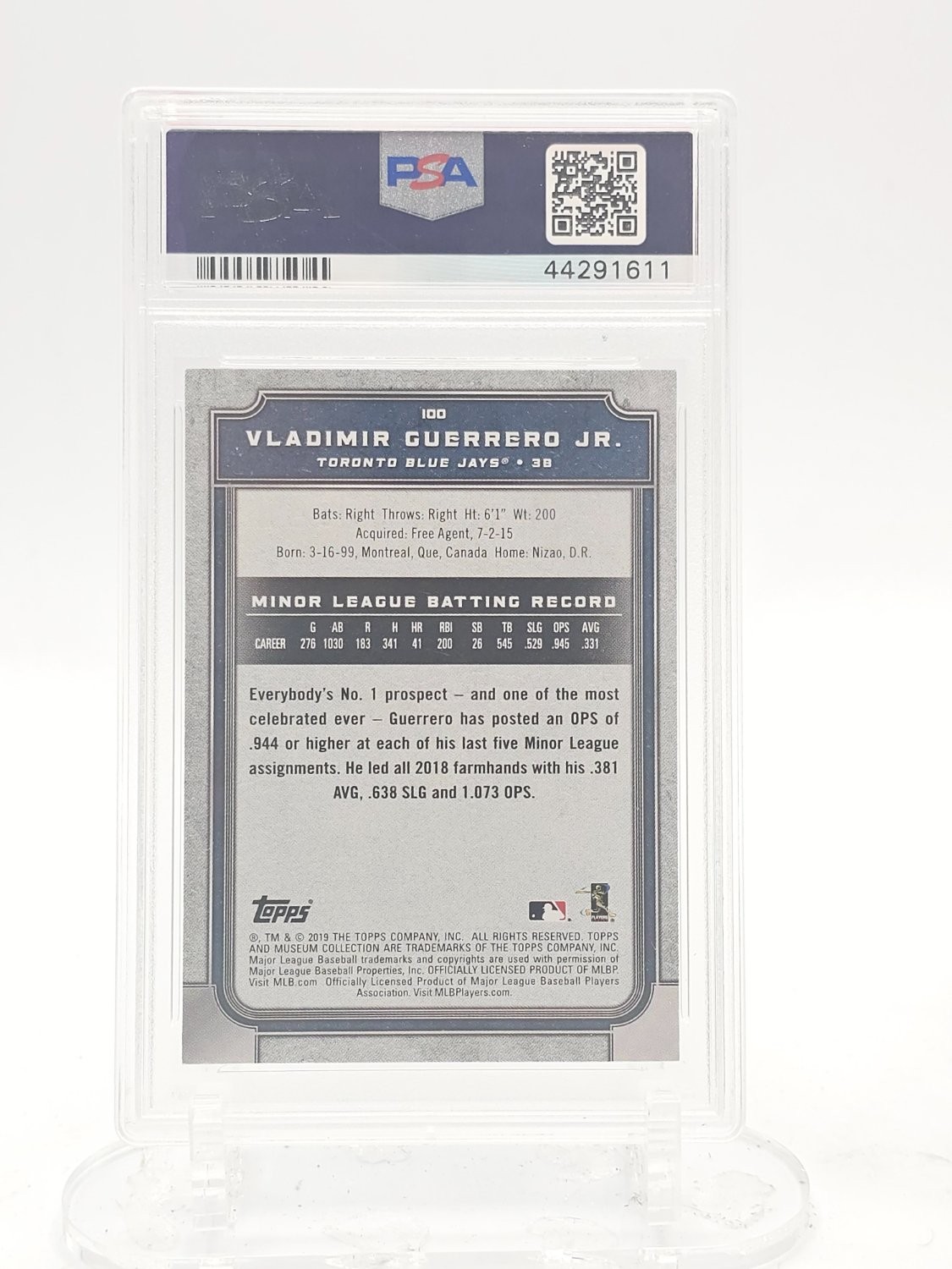 VLADIMIR GUERRERO JR. 2019 TOPPS MUSEUM COLLECTION ROOKIE RC #100 PSA 8 Q8077 view 2