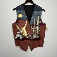Robert Daskal Mens Vintage Silk Art Dead Skull Print Vest Size M Made in USA