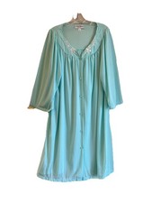 Miss Elaine Button Front Seersucker Patio Dress/Robe Size XL Blue
