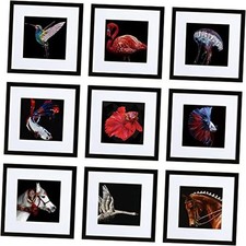 HEART ART 12x12 Picture Frame Set of 9, Display Pictures 12x12 for 8x8 Black