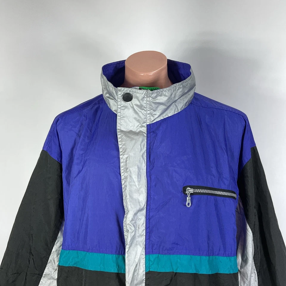 Chaqueta cortavientos Catalina vintage años 80 bloques de color iridiscente retro bombardero grande Foto 3 de 4