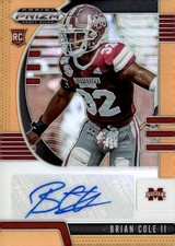 2020 Panini Prizm Draft Picks #254 Brian Cole II Prizms Neon Orange Auto #/149