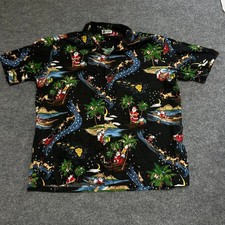 Aloha Republic Shirt Mens XL Black Mele Kalikimaka Hawaiian USA Made Cotton