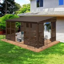 Domi 10'x12' Sunroom,Wall Mounted Gazebo Solarium w/Moveable screen& liding Door