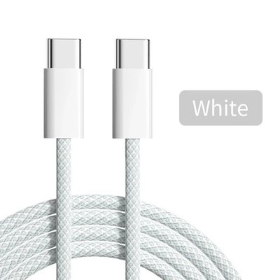 60W PD Schnelllade USB C Kabel 1m Weiß Nylon Geflochten iPhone Android Samsung