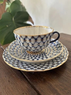 LOMONOSOV Kobaltnetz Tee/ Kaffee Kobaltnetz Russland USSR Gedeck, 1 Set - Bild 1 von 4