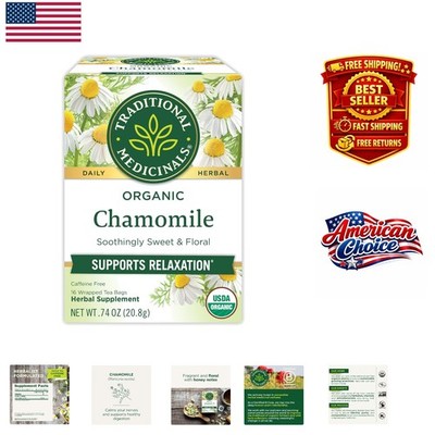 Organic Chamomile Tea - 16 Bags for Stress Relief & Relaxation - Herbal, Caff...
