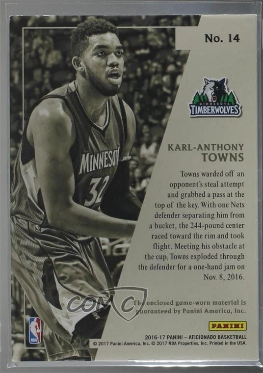 2016-17 Panini Aficionado Authentics Prime /25 Karl-Anthony Towns #14 - Image 2 of 2