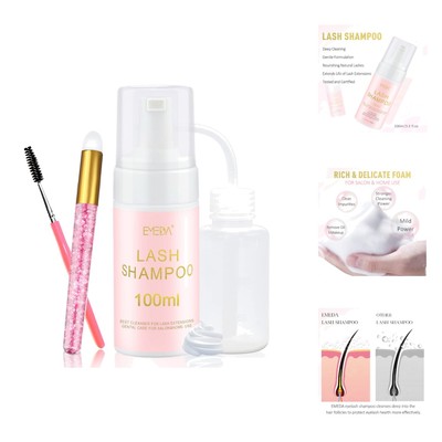 Lash Shampoo Kit - 3.38 fl.oz / 100ml Gentle Foam Lash Cleanser, Oil-Free Cle...