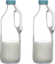 2 Pc 47Oz Clear Glass Pitchers with Handles and Lids - Airtight Refrigerator Wat