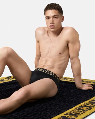 NWT Versace Mens Greca Border Swim Brief Black Size 6 Large | eBay