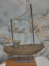 Vintage Largish Wooden Ship Boat Yacht On Metal Stand