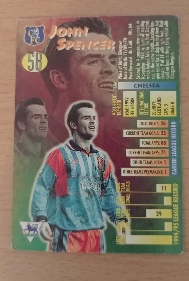 Chelsea John Spencer #58 Merlin Ultimate 1995 Football Trading Card - Image 2 of 2