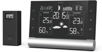 Hama Wetterstation Funk Außensensor Uhr Innen Außentemperatur Black Line Plus