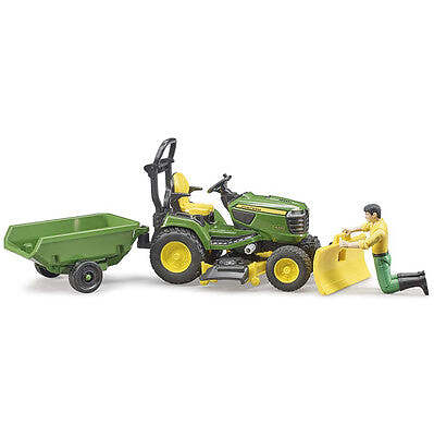 Bruder #09824 bworld John Deere Lawn Tractor w Trailer and Figure- New Factory 