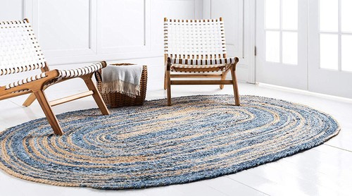 Indian Hand Woven Jute Area Rug Boho Home Decor Oval Floor Area Mat Carpet Rug - Picture 8 of 9