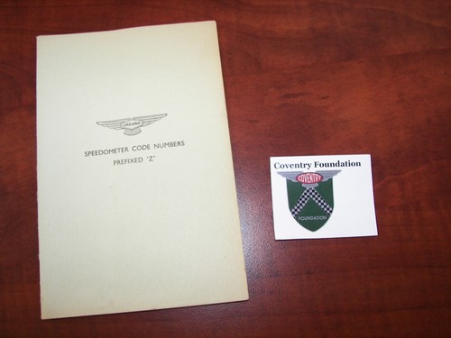 Jaguar Smith's Code to Part No. Conversion Speedometer Code #'s Prefixed Z RARE