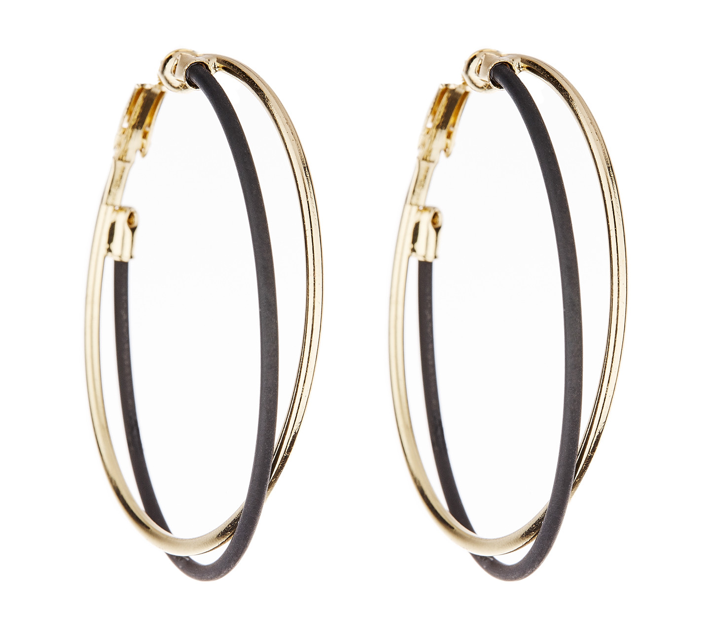 Clip On Hoop Earrings non pierced gold plated with black and gold hoops - Della