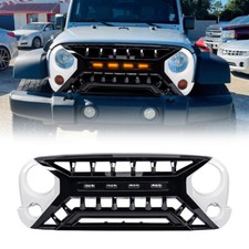 White Black Armor Front Bumper Grille Wamber Lights For 07-18 Jeep Wrangler Jk