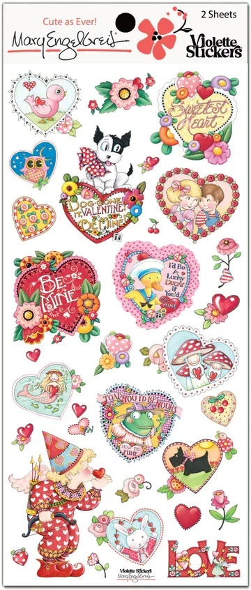 VIOLETTE STICKERS Mary Engelbreit Stickers 2 Sheets Whimsical Hearts Dogs Be Mine Sweetest Birds