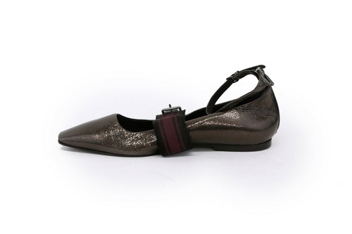 NWOB $1395 Brunello Cucinelli Metallic Hammered Leather Ankle Strap Flats A191 - Picture 5 of 8