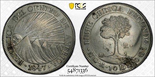 MONEDA DE 8 REALES REPÚBLICA CENTROAMERICANA DE GUATEMALA 1847-NG-A, PCGS "DETALLES XF" - Imagen 5 de 5