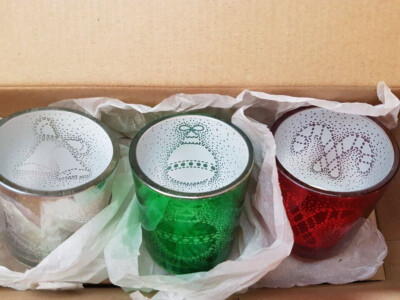 PartyLite weiß rot grün Kerzenhalter neu