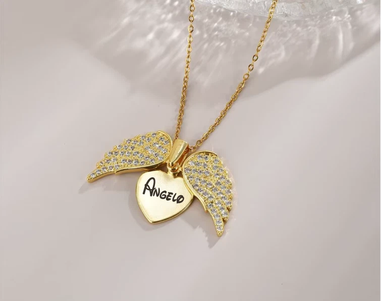 Collana con ali d'angelo, collana lunga con ciondolo a forma di ala d