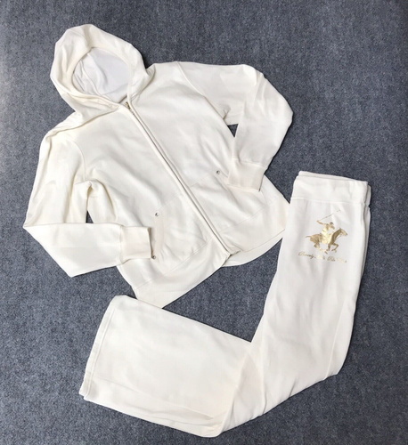Y2K Beverly Hills Polo Club Vintage Track Suit Womens Medium Cream Gold Preppy - Picture 2 of 23