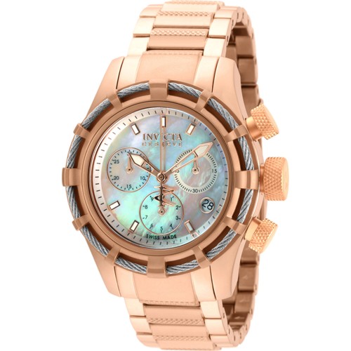 Invicta Women's Watch Bolt Chronograph Mop Dial Rose Gold Steel Bracelet 90010