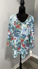 Rebecca Malone plus size 1X tropical theme shirt stretchy 3/4 Sleeve NEW