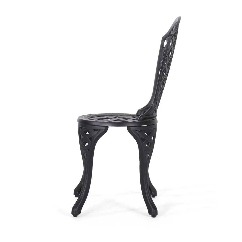 Lyon Traditional Outdoor 3-Piece Black with Bronze Cast Aluminum Bistro Set - Image 4 of 4