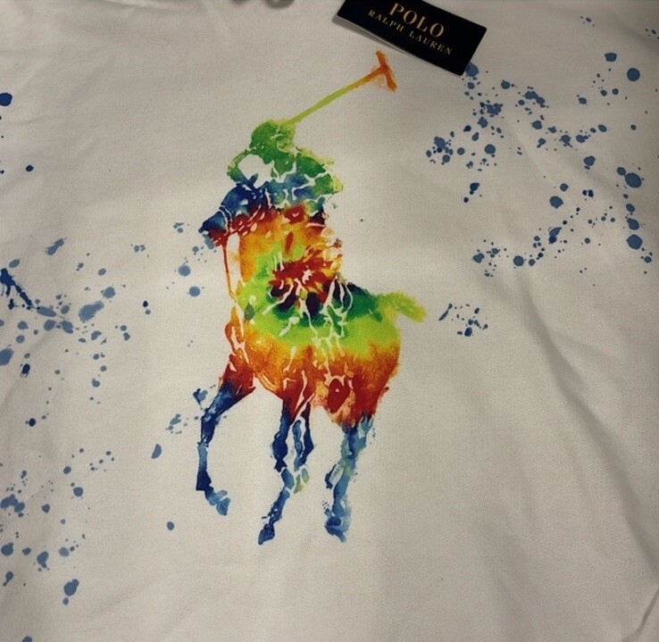 Polo Ralph Lauren Uomo Multicolore Pony Logo Pullover Splatter Felpa con Cappuccio Bianco $198