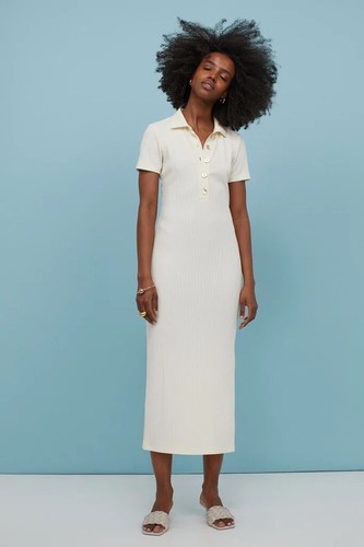 H\u0026M collared ribbed creme dress with 