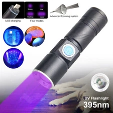 395nm UV Light Blacklight USB Rechargeable LED Flashlight Inspection Hand Torch