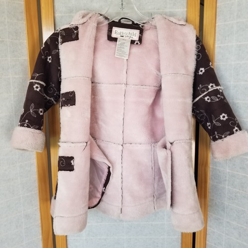 Rothschild Faux Suede and Sherpa Girls Dress Coat Brown Pink Embroidery Small 4 - Picture 3 of 10