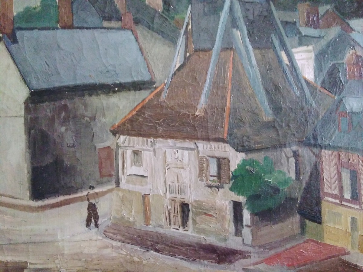 MAURICE UTRILLO Oil Painting Style of 1930 Honfleur Clocktower