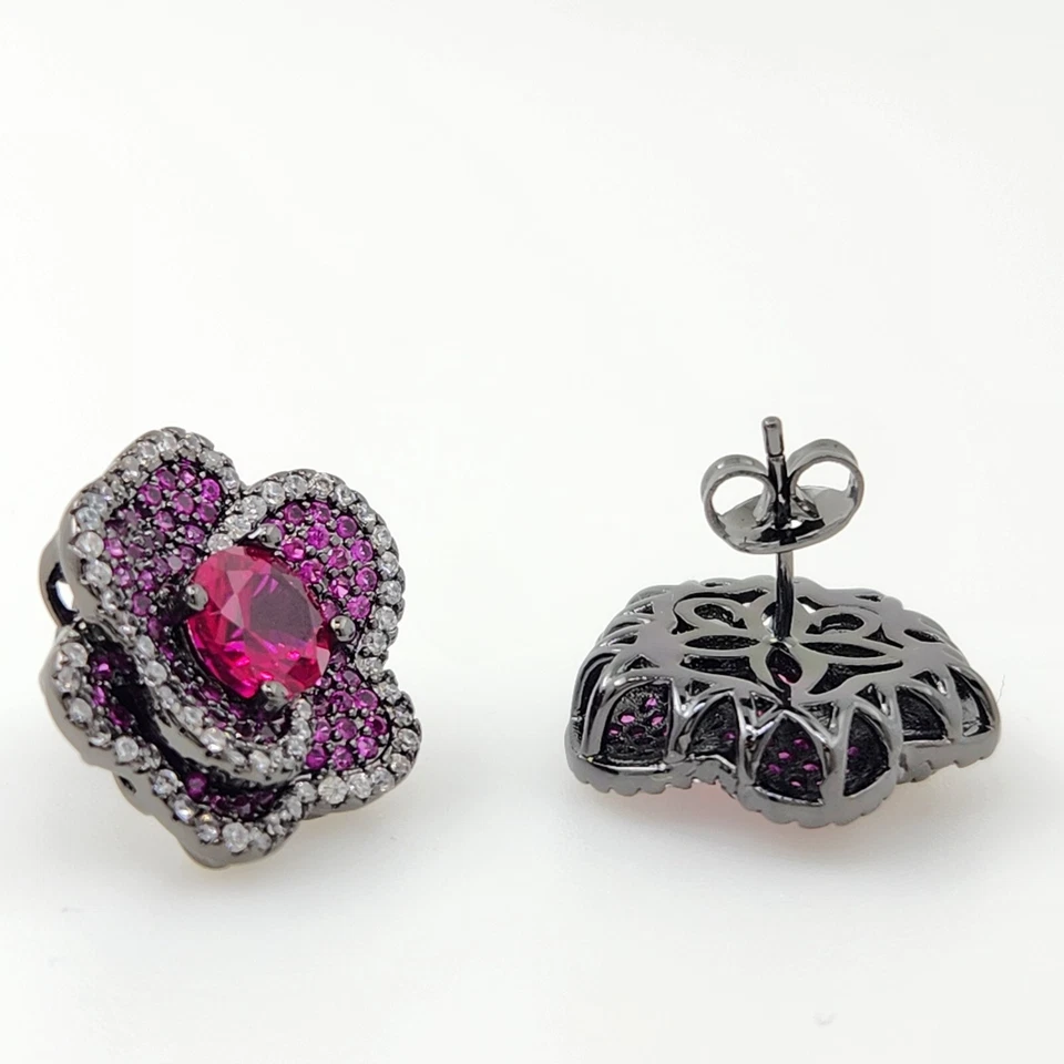 Pendientes de plata de ley 925 7 mm redondo rubí zafiro 3/4"" racimo piedras preciosas Foto 3 de 3