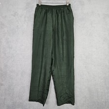 NWT Vtg Womens Silk Pant S Green High Waist Straight Leg Lightweight Pull On