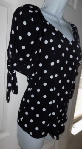 S NEW NWT PHILOSOPHY REPUBLIC BLACK WHITE POLKA DOT BLOUSE RAYON PEASANT TOP $80 - Picture 5 of 11