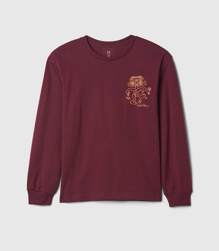 New Keith Haring Dancing Boombox Radio Gap Kids Size Large (10) Maroon Artsy Tee - Picture 2 of 3