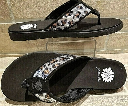 yellow box leopard print flip flops