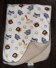 Bedtime Originals Jungle Buddies Baby Blanket Lion Elephant Zebra Giraffe White
