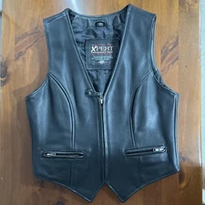Women's M First XPERT Mfg Performance Gear Black Leather Motorcycle Biker Vest