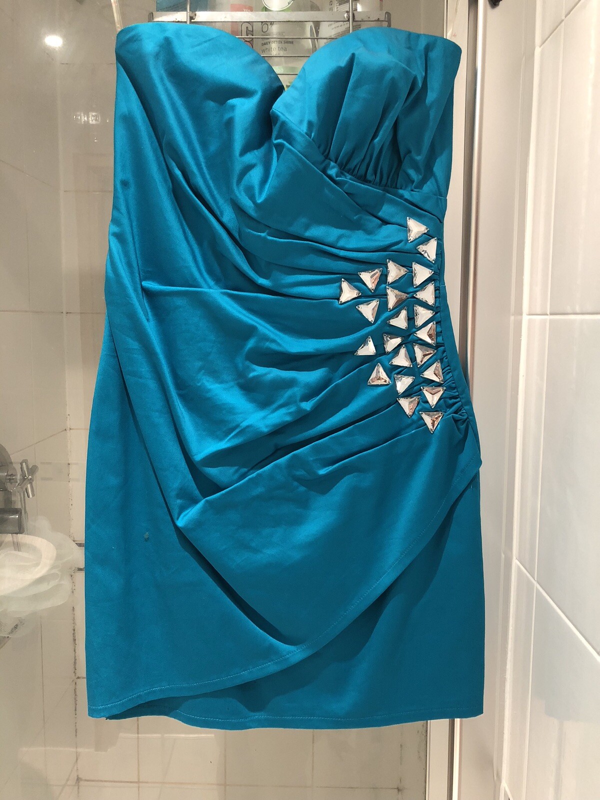 Lipsy Turquoise Blue Strapless Dress With Jewels Size 12 | eBay
