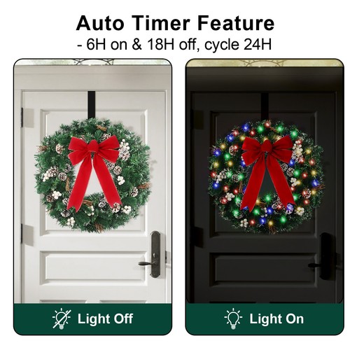 Waterproof Prelit Christmas Wreath Battery Operated with Timer & 50 Colorful LED - Picture 6 of 7