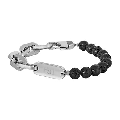 cai Armband Schwarze Lavakugeln und Edelstahl-Kette 21cm