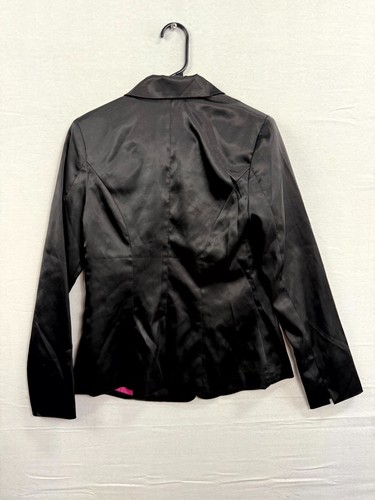 Wet-Seal Blazer Jacket Women Medium Black Lined Satin Peak Lapel Single-Breasted - Picture 6 of 6