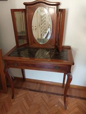 Toeletta antica con specchio mobile trucco in legno, Un Cassetto